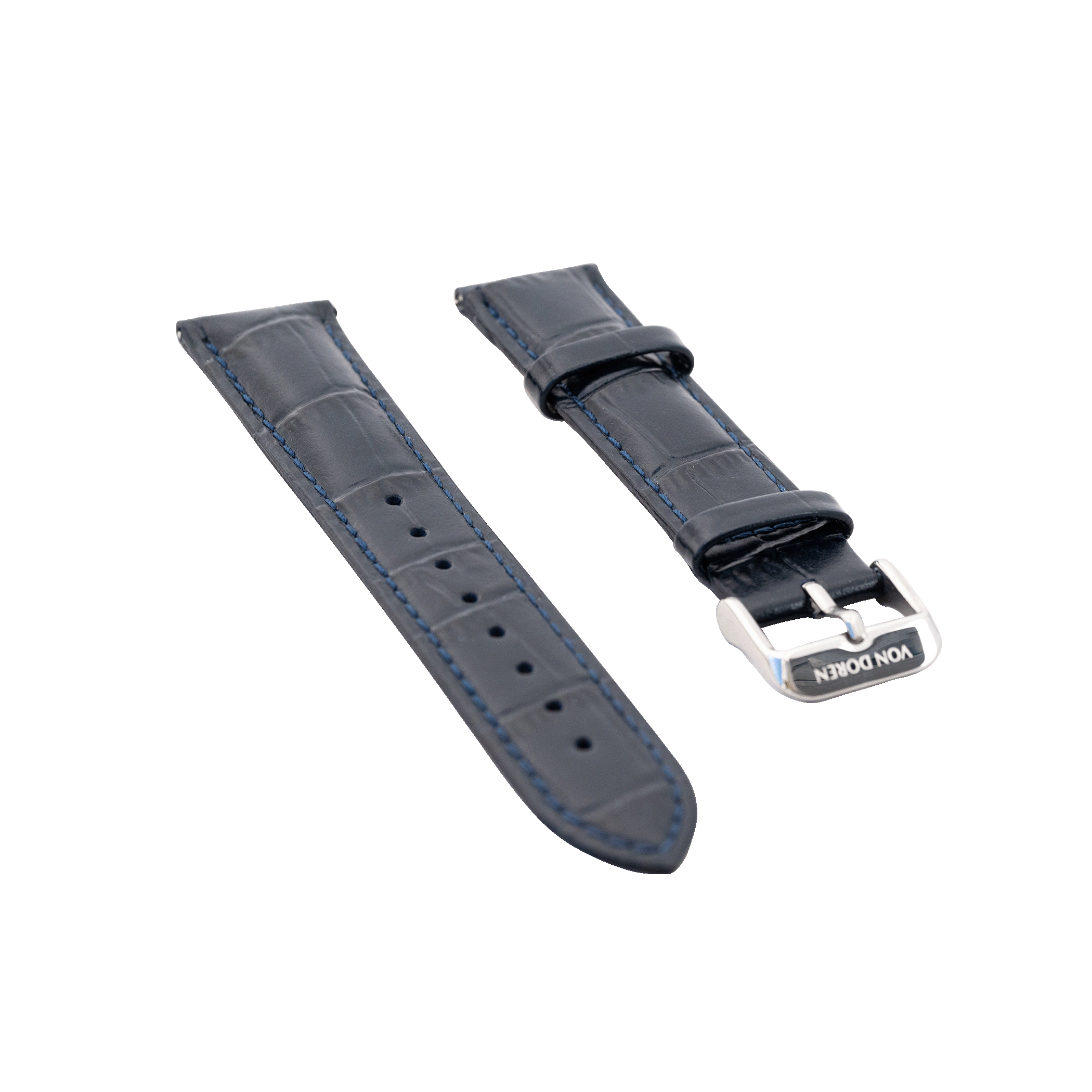 Blå skinnreim til klokke med aligatormønster