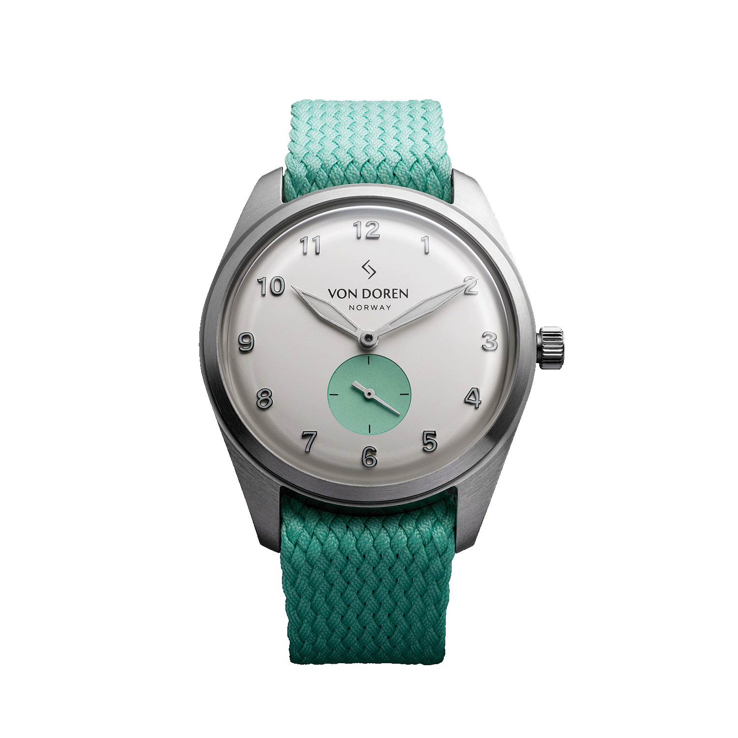 Von Doren Runde Candy Sugar med hvit tallskive, mintgrønn subdial og matchende rem.