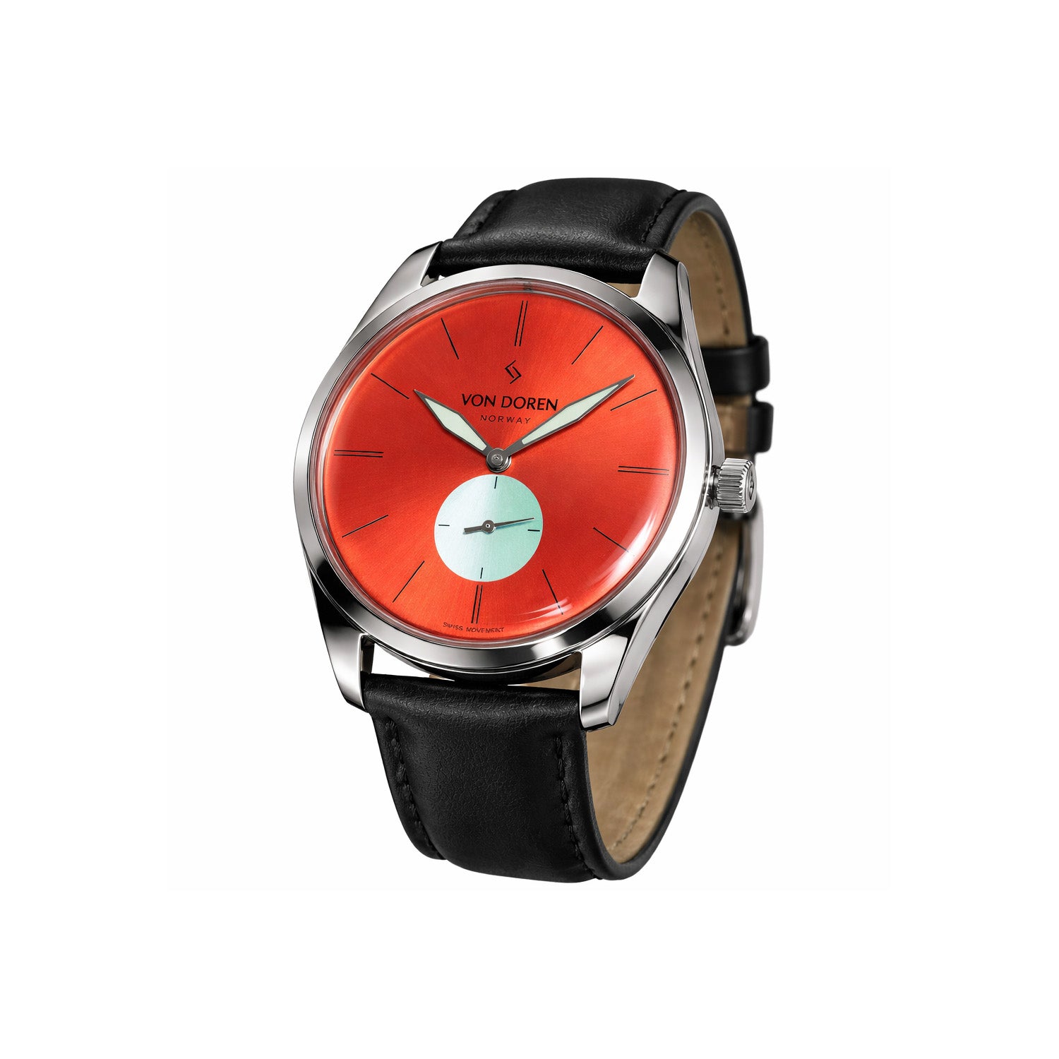 Von Doren Runde Chili. Chili farge skive med sort skinnreim