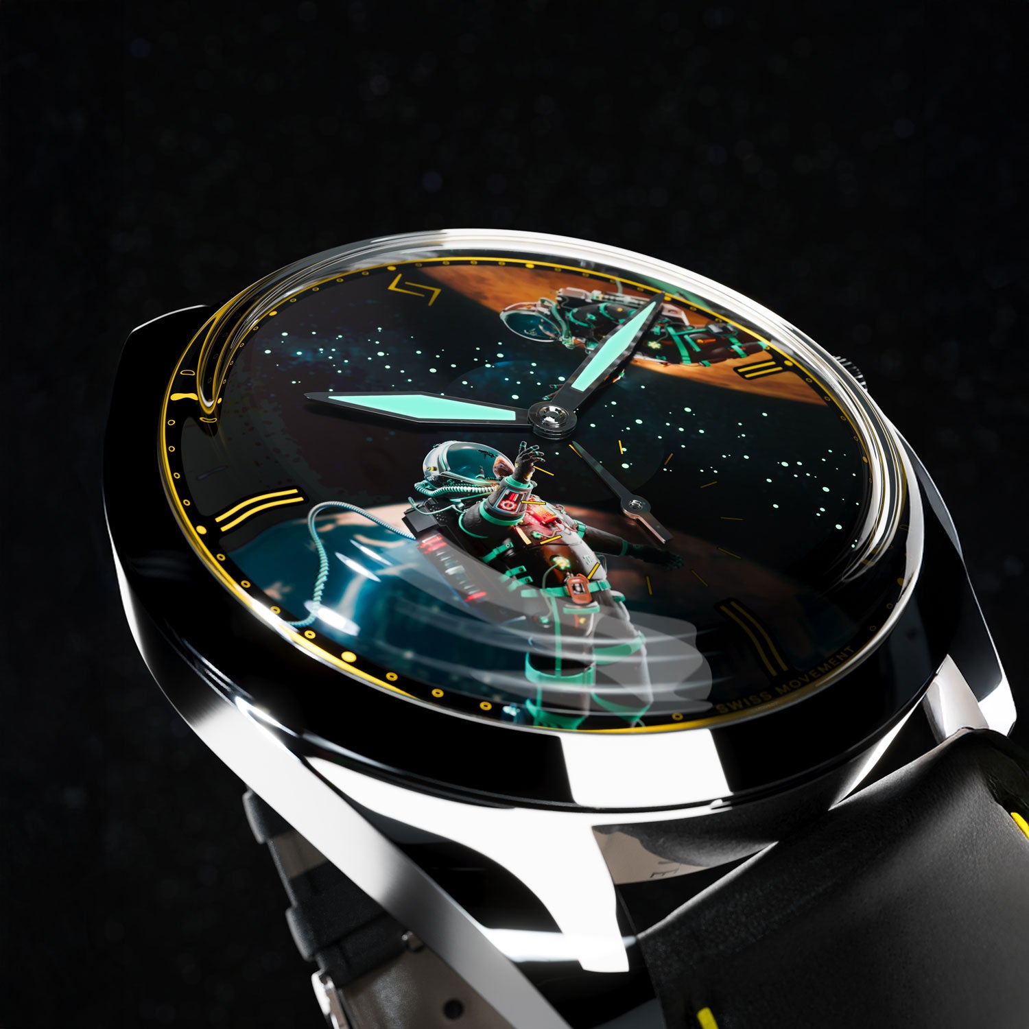 Klokke med motiv av to astronauter 