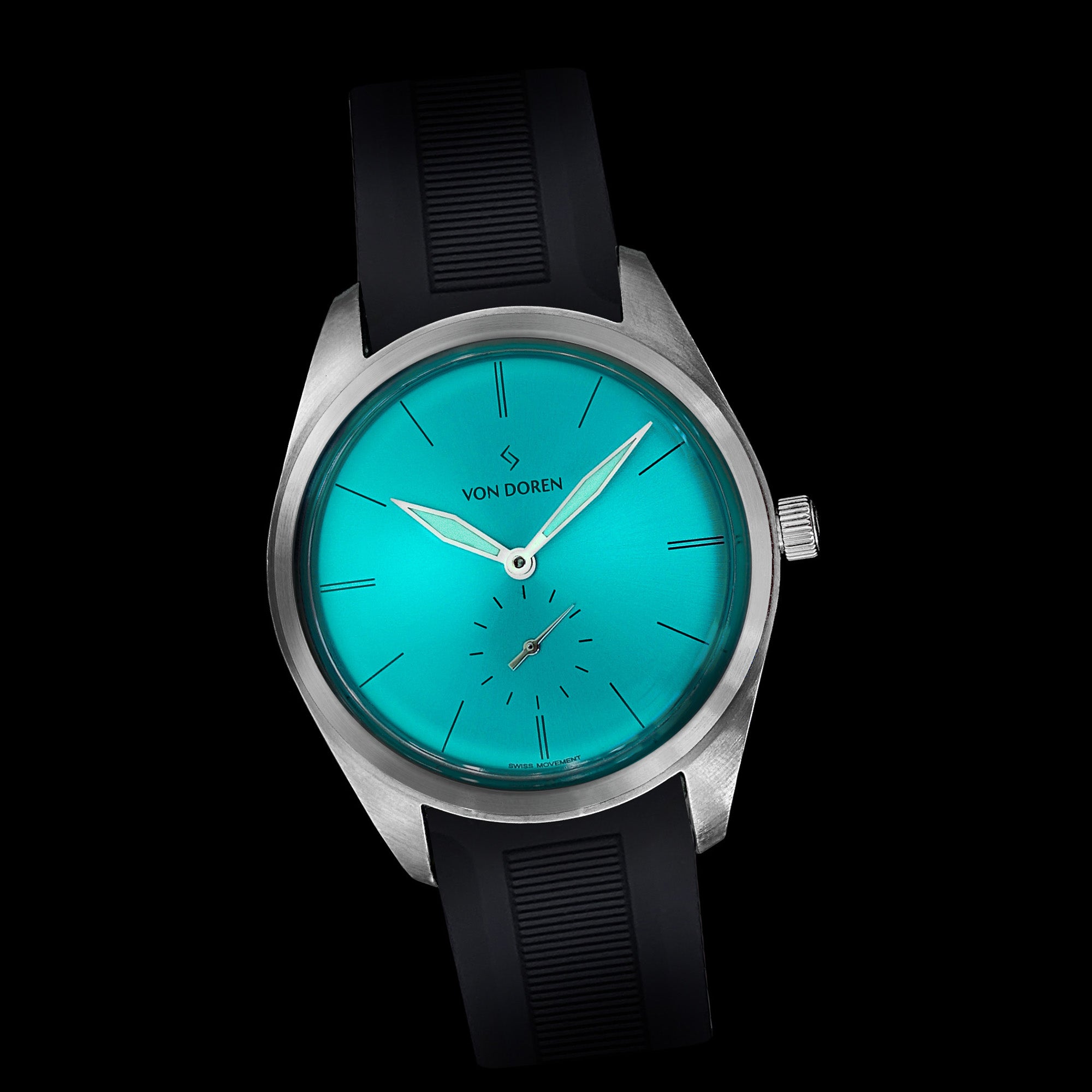 Von Doren klokke. Modell Runde, farge Riva blue