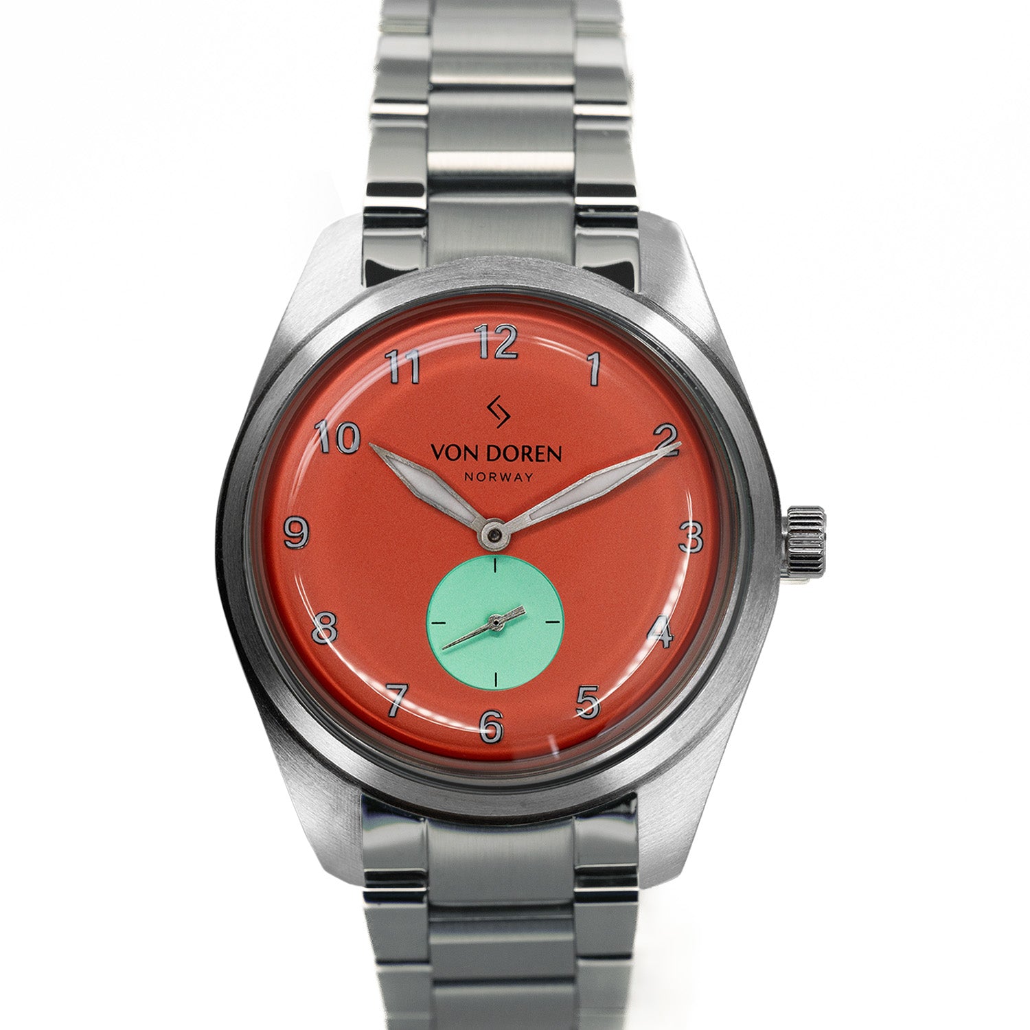 Von Doren Runde Candy. Chilifarget klokkeskive med stållenke.